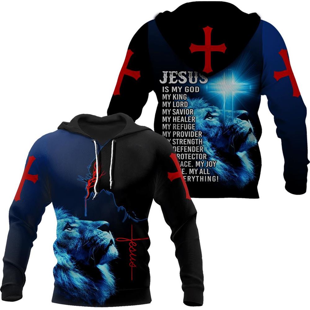 Lion Cross And Jesus Is My God 3D Hoodie For Man And Women, Jesus Printed 3D Hoodie
