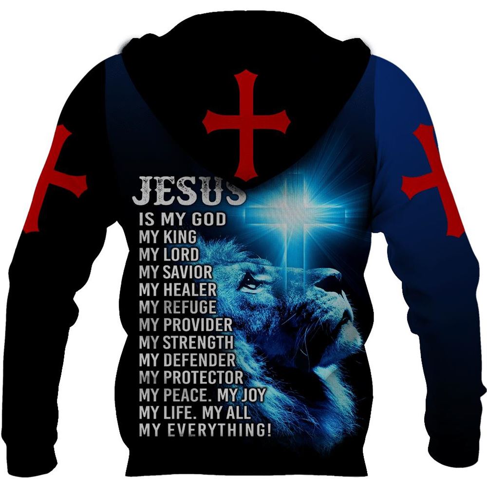 Lion Cross And Jesus Is My God 3D Hoodie For Man And Women, Jesus Printed 3D Hoodie