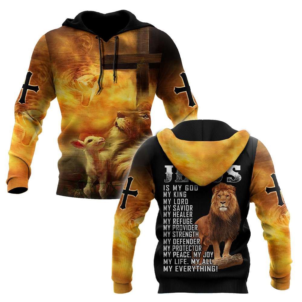 Lion Cross And Jesus Is My Savior God 3D Hoodie For Man And Women, Jesus Printed 3D Hoodie