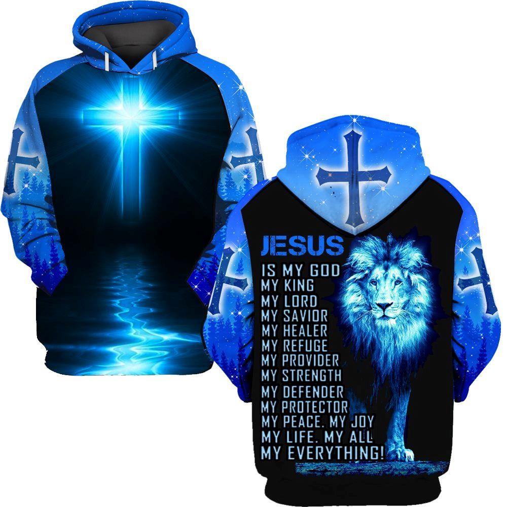 Lion Jesus Is My God My King My Lord My Savior My Healer Hoodies Jesus Hoodie Men & Women, God 3D Printed Hoodie, Christian Apparel Hoodies