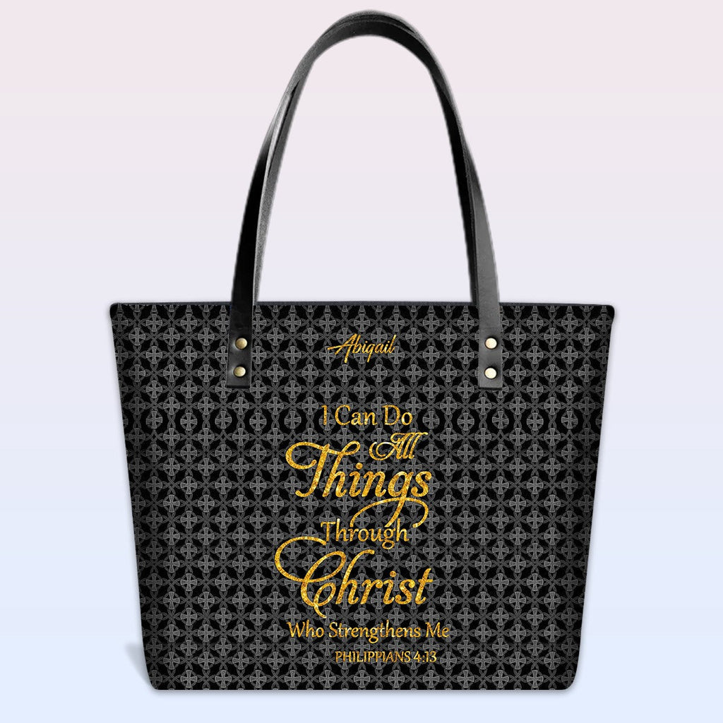 Personalized Leather Tote Bag – Luxury Christian Tote with Custom Name, Bible Verse, Gift for Women | CHRISTIANARTBAG