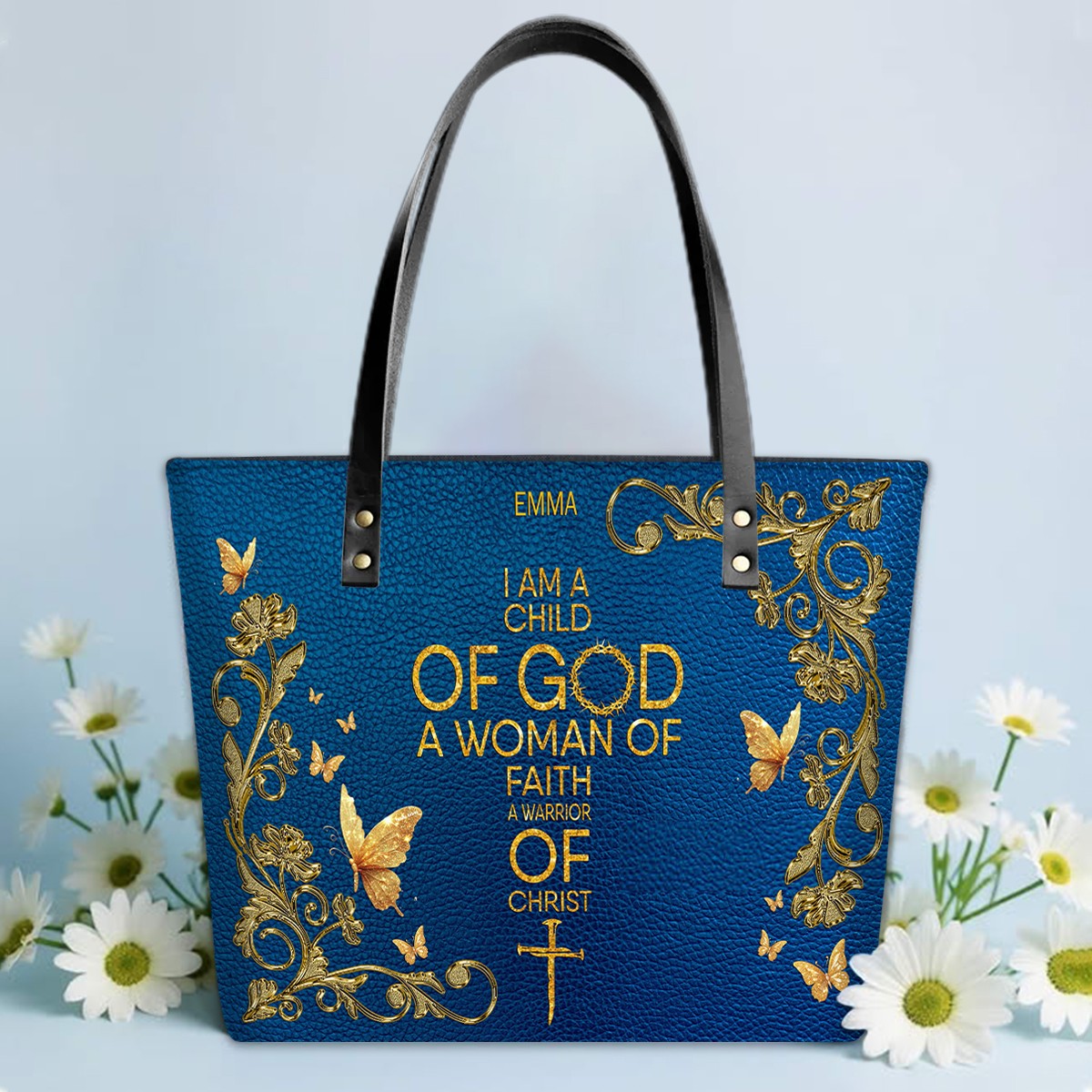 Personalized Leather Tote Bag with Bible Verses – I Know The Plans I Have For You – Custom Faith-Inspired Leather TOTE Bag | CHRISTIANARTBAG Leather TOTE Bag CAB016625