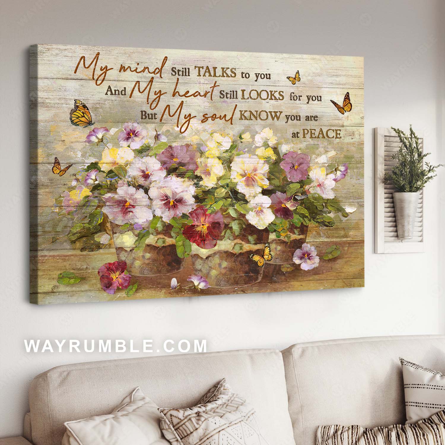 Flower garden, Monarch butterfly, Memorable quote, My mind still talks to you - Jesus Landscape Canvas Prints, Home Decor Wall Art