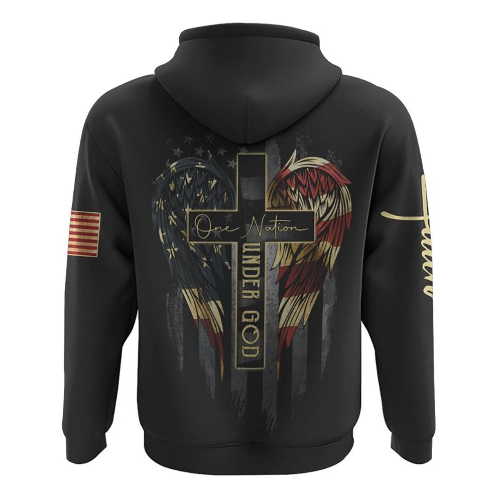 One Nation Under God Flag Wings All Over Print 3D Hoodie, Christian Hoodie, Christian Sweatshirt, Bible Verse Shirt