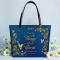 Personalized Leather Tote Bag with Bible Verses – Custom Faith-Inspired Leather TOTE Bag | CHRISTIANARTBAG Leather TOTE Bag Navy CAB01121025