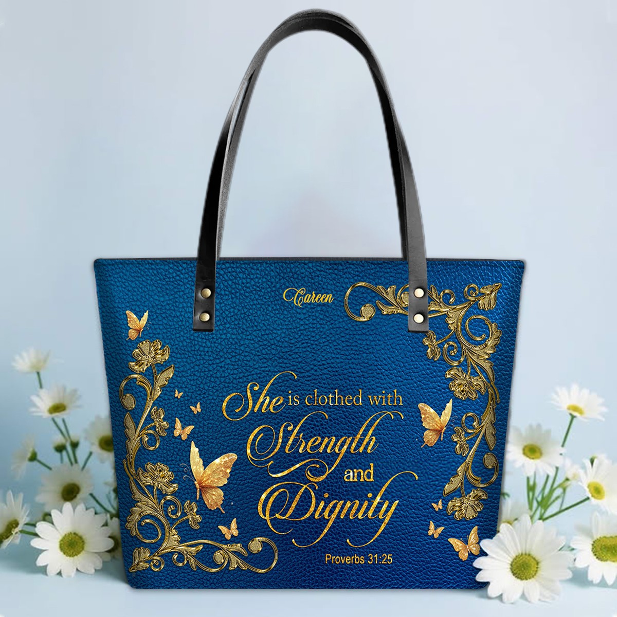 Personalized Leather Tote Bag with Bible Verses – I Know The Plans I Have For You – Custom Faith-Inspired Leather TOTE Bag | CHRISTIANARTBAG Leather TOTE Bag CAB016625