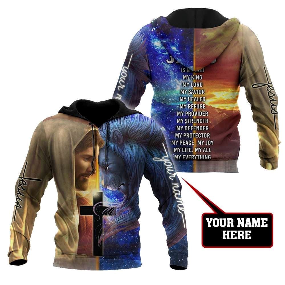 Personalized God Lion And Cross Jesus Is My Peace My Strength God 3D Hoodie For Man And Women, Jesus Printed 3D Hoodie