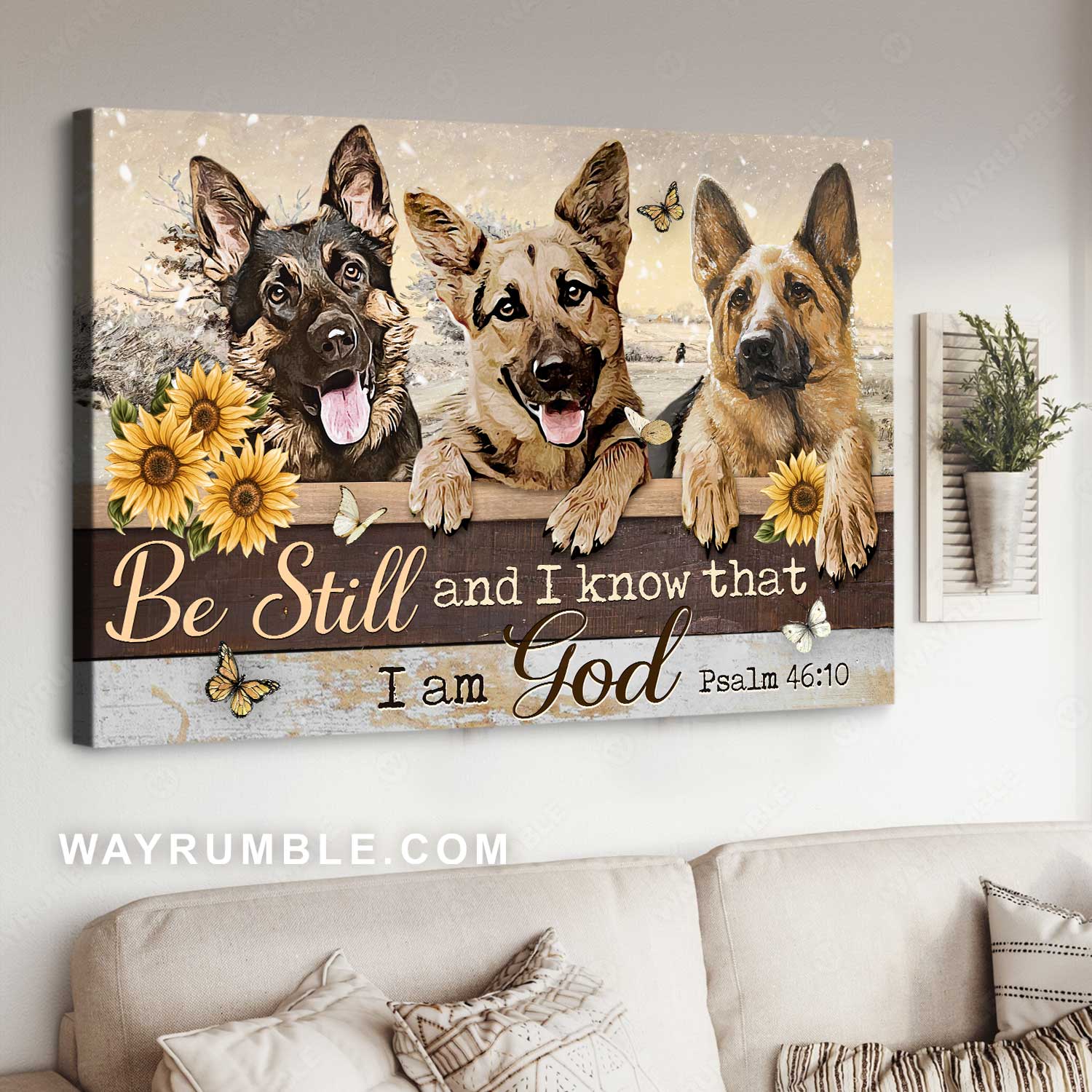 German Shepherd, Sunflower, Lovely snowfall, Be still and know that I am God - Jesus Landscape Canvas Prints, Home Decor Wall Art