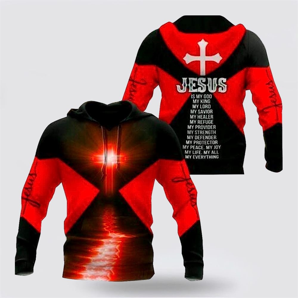 Red Black Jesus Is My Lord My King My God 3D Hoodies For Women Men, God 3D Printed Hoodie, Christian Apparel Hoodies