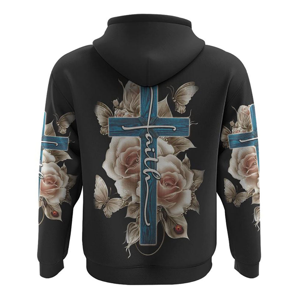 Rose Light Faith Cross All Over Print 3D Hoodie, Christian Hoodie, Christian Sweatshirt, Bible Verse Shirt