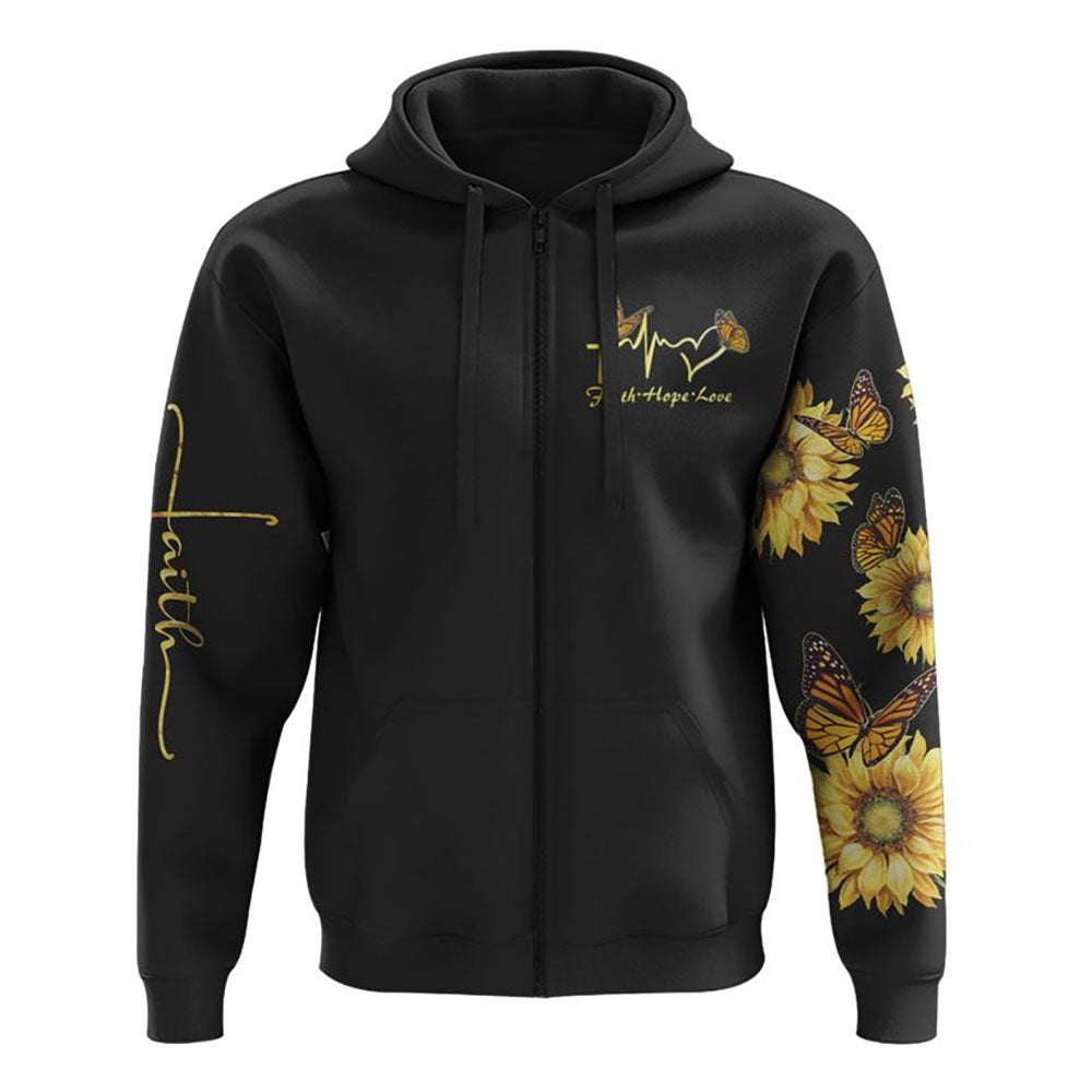 Sunflower Butterfly All Over Print 3D Hoodie, Christian Hoodie, Christian Sweatshirt, Bible Verse Shirt