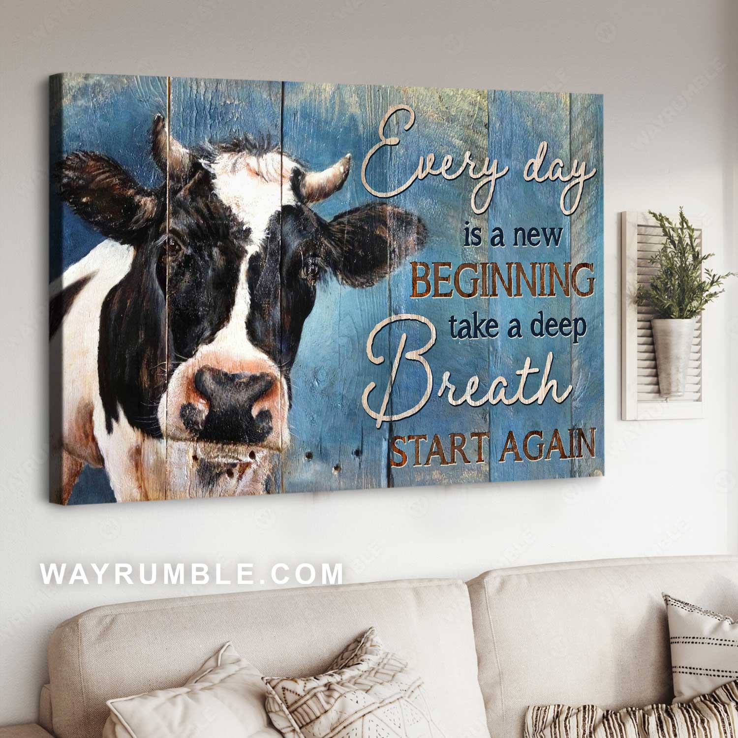 Jesus, Funny Cow - Everyday is a new beginning Landscape Canvas Prints, Wall Art