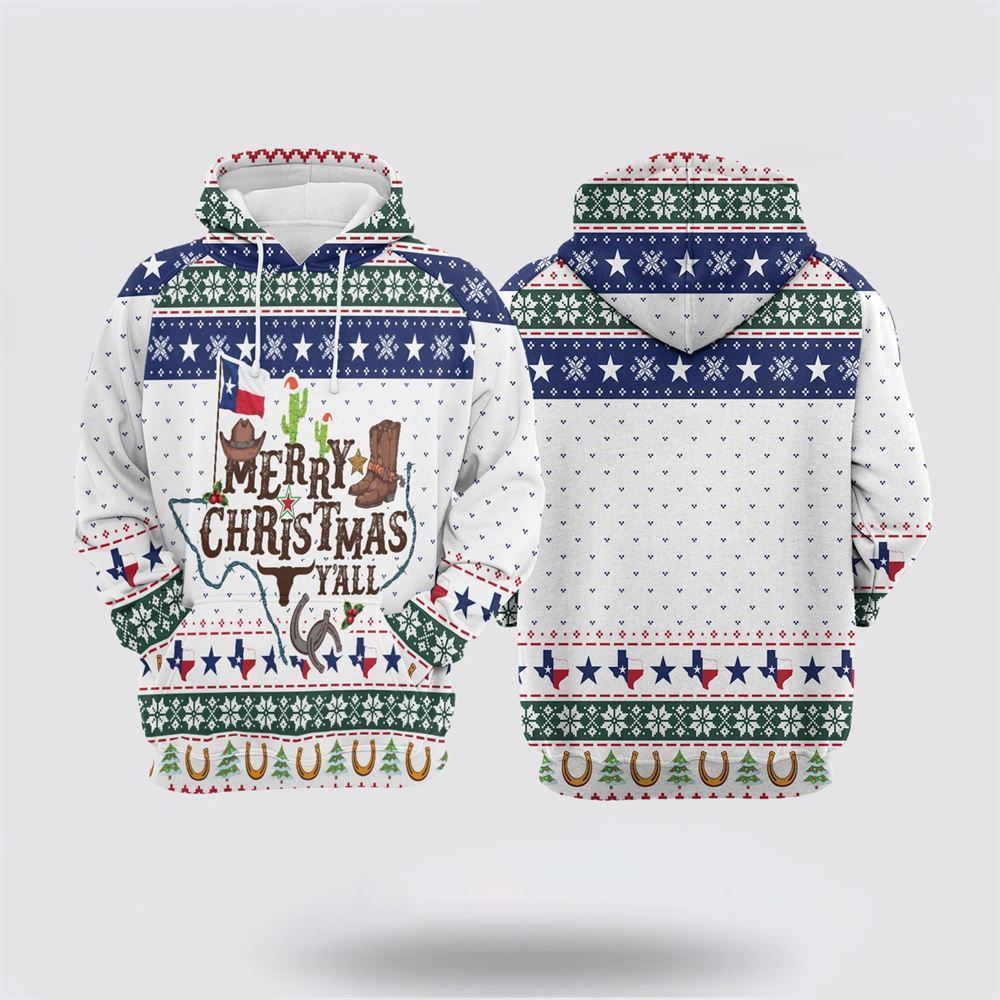 Texas Merry Christmas Y'all All Over Print 3D Hoodie For Men & Women, Christmas Hoodie Cute, Christmas Gift, Christmas Fashion