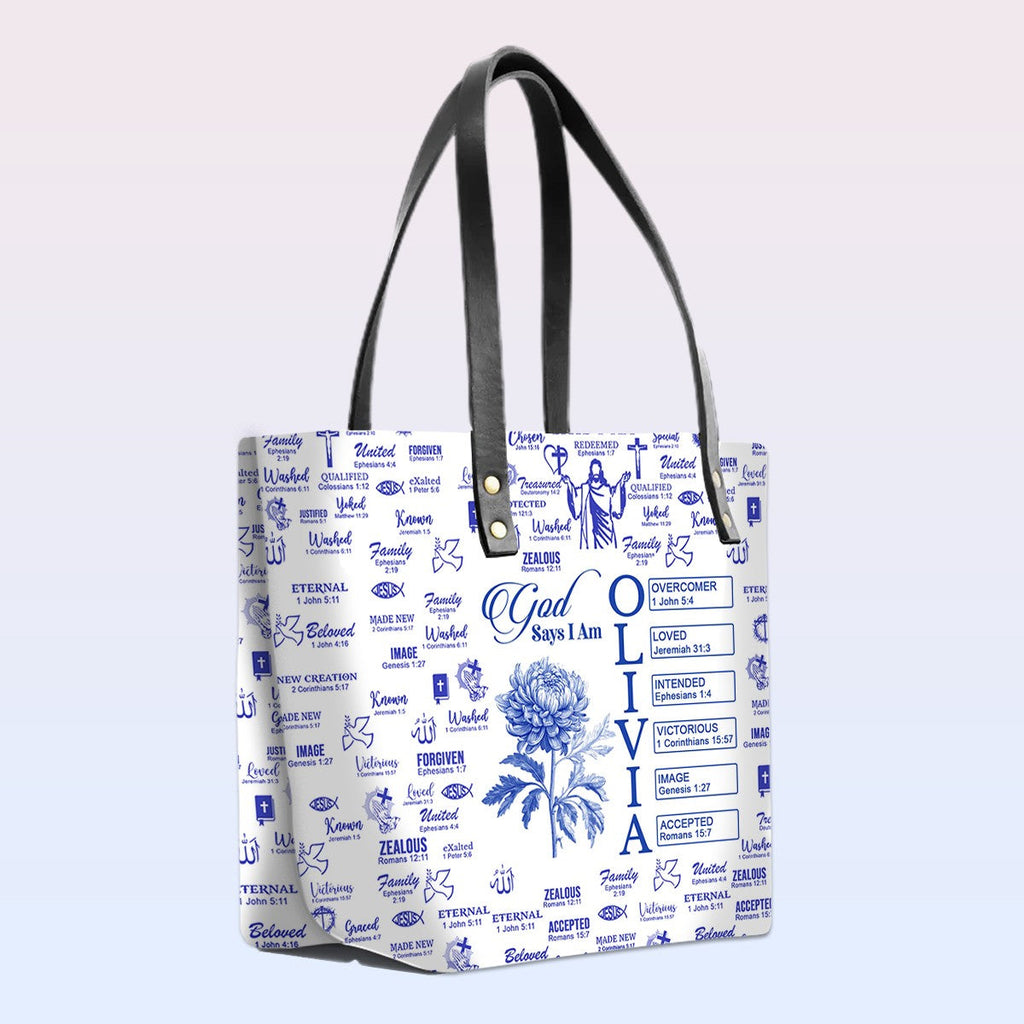 Personalized Luxury Tote Bag with Bible Verses & Birth Month Flowers – Custom Christian Gift by CHRISTIANARTBAG