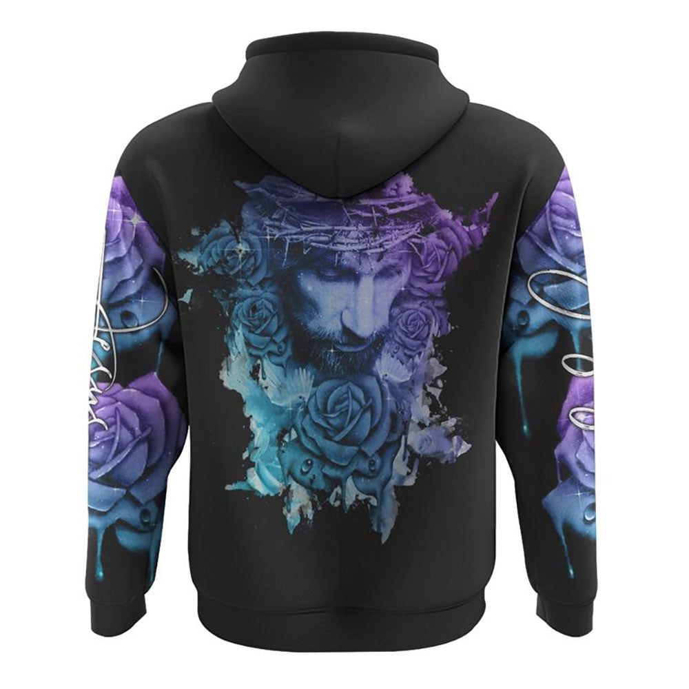 Watercolor Jesus Rose All Over Print 3D Hoodie, Christian Hoodie, Christian Sweatshirt, Bible Verse Shirt