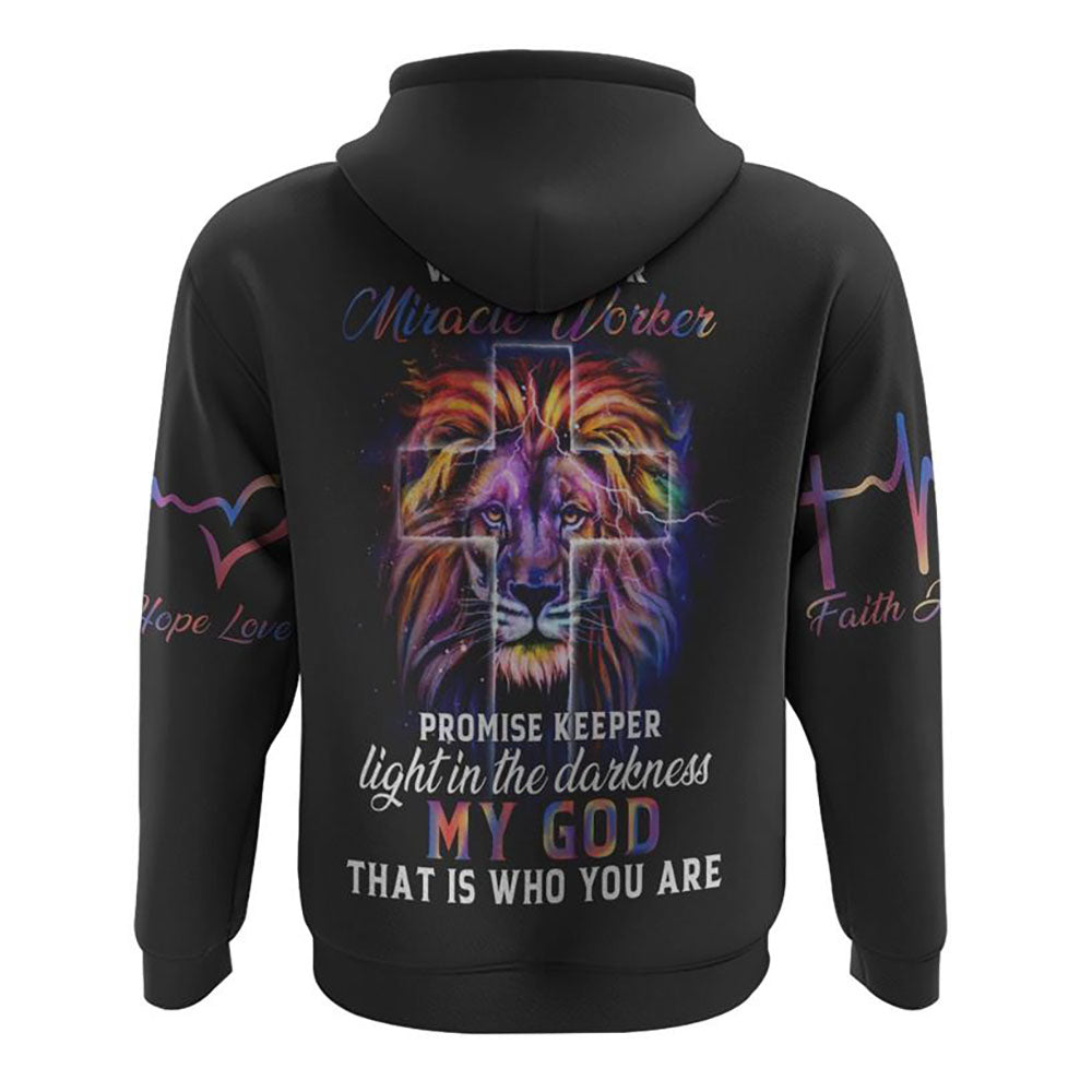 Way Maker Miracle Worker Colorful Lion Faith Heart Beat All Over Print 3D Hoodie, Christian Hoodie, Christian Sweatshirt, Bible Verse Shirt