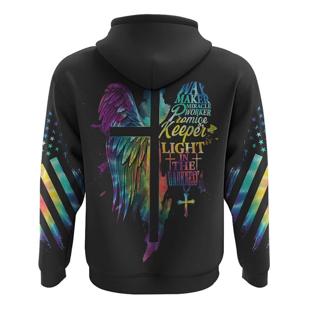 Way Maker Miracle Worker Cross Half Wings All Over Print 3D Hoodie, Christian Hoodie, Christian Sweatshirt, Bible Verse Shirt