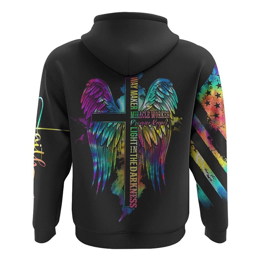 Way Maker Miracle Worker Cross Wings Tie Dye All Over Print 3D Hoodie, Christian Hoodie, Christian Sweatshirt, Bible Verse Shirt