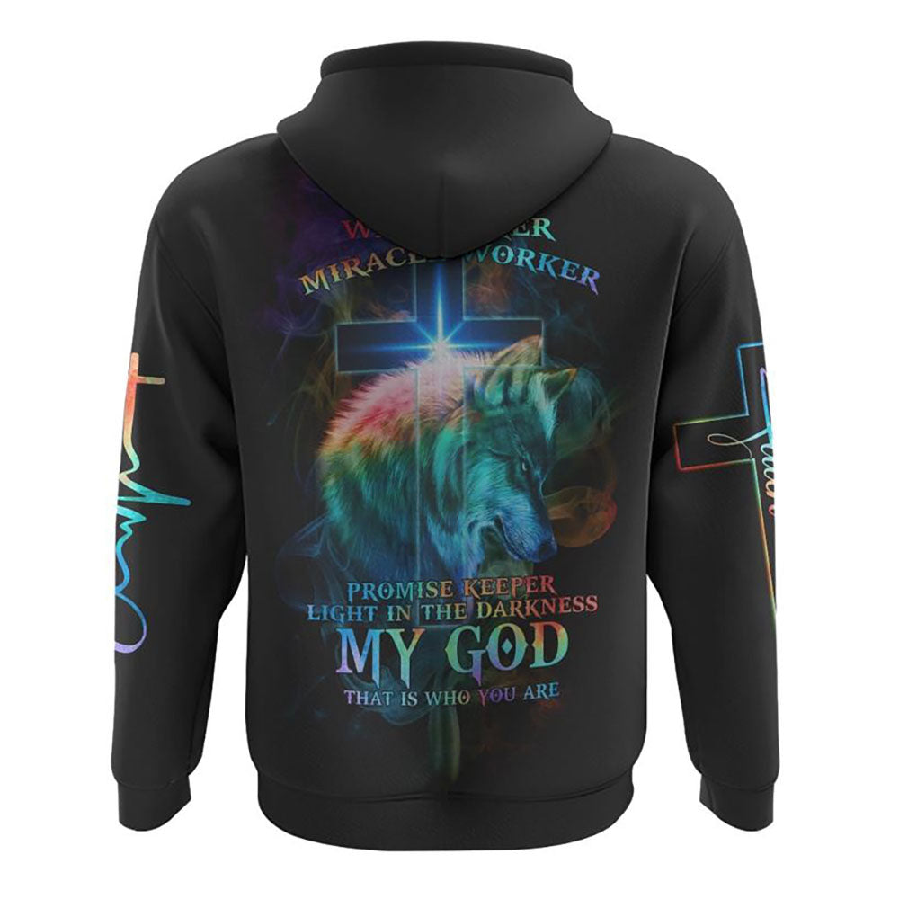Way Maker Miracle Worker Cross Wolf All Over Print 3D Hoodie, Christian Hoodie, Christian Sweatshirt, Bible Verse Shirt
