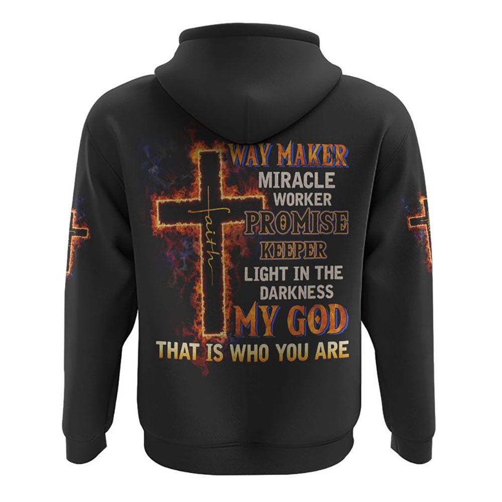 Way Maker Miracle Worker Fire Cross All Over Print 3D Hoodie, Christian Hoodie, Christian Sweatshirt, Bible Verse Shirt