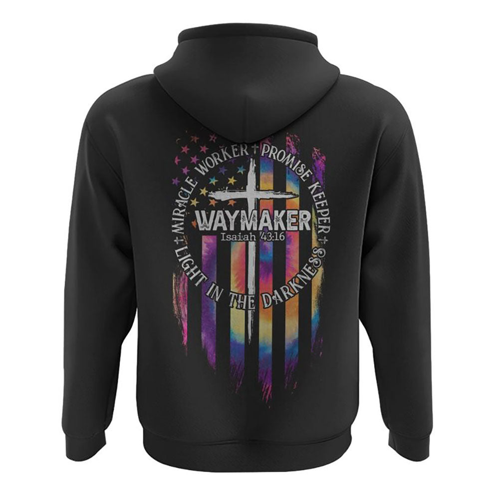 Way Maker Miracle Worker Flag Tie Dye All Over Print 3D Hoodie, Christian Hoodie, Christian Sweatshirt, Bible Verse Shirt
