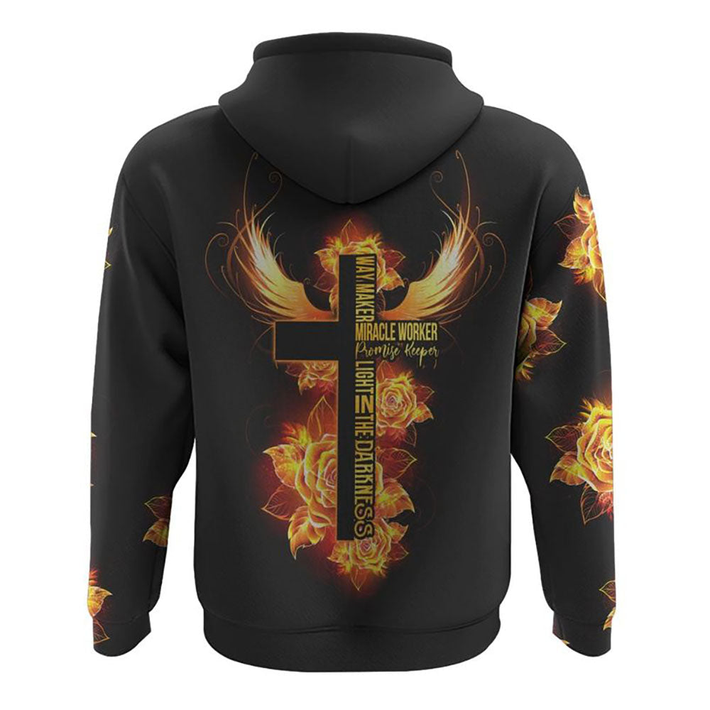 Way Maker Miracle Worker Gold Rose Cross All Over Print 3D Hoodie, Christian Hoodie, Christian Sweatshirt, Bible Verse Shirt