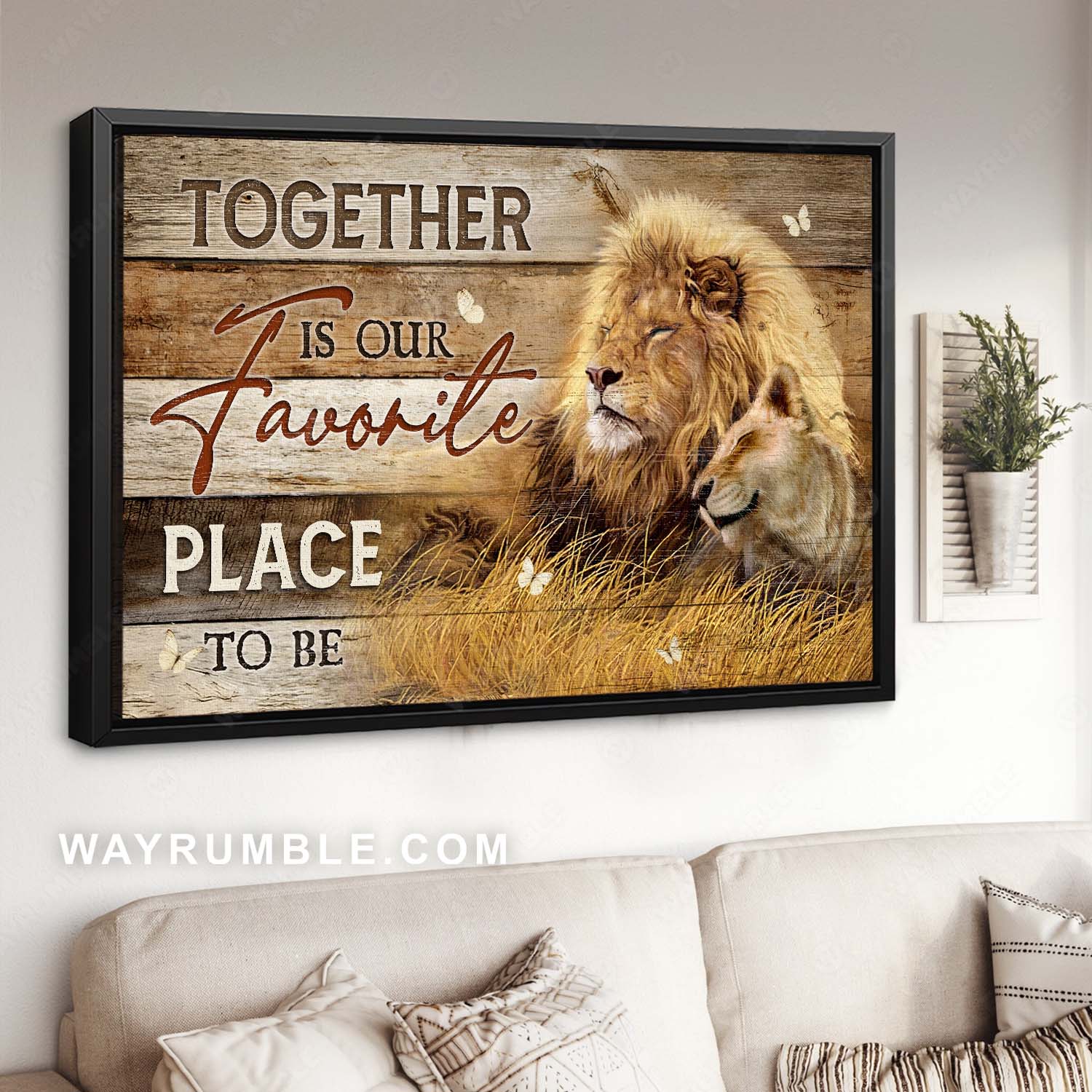 Awesome savanna, White butterfly, Lion drawing, Together is our favorite place to be - Couple Landscape Canvas Prints, Home Decor Wall Art