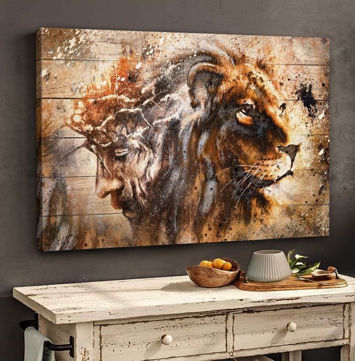 Wonderful lion and Jesus Landscape Canvas Prints - Wall Art