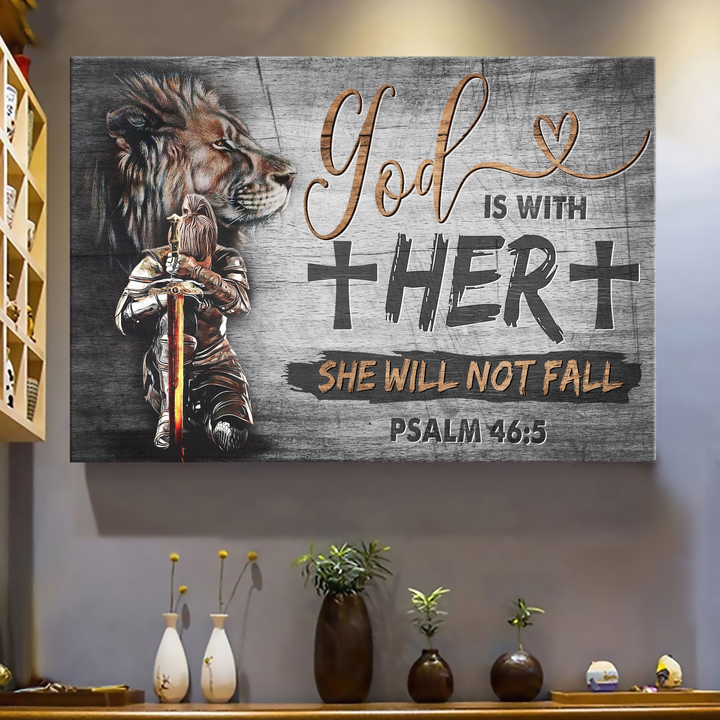 Woman warrior, Lion of Judah, Cross, God is with her - Jesus Landscape Canvas Prints, Wall Art