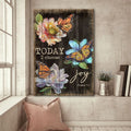 Orange butterfly, Big colorful flower, Black background, Today I choose joy - Jesus Portrait Canvas Prints, Wall Art
