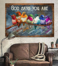 Colorful hummingbird, Bird family, God says you are unique - Jesus Landscape Canvas Prints, Wall Art