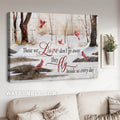 Snowy forest, Red cardinal, Winter season, Those we love don't go away - Heaven Landscape Canvas Prints, Home Decor Wall Art