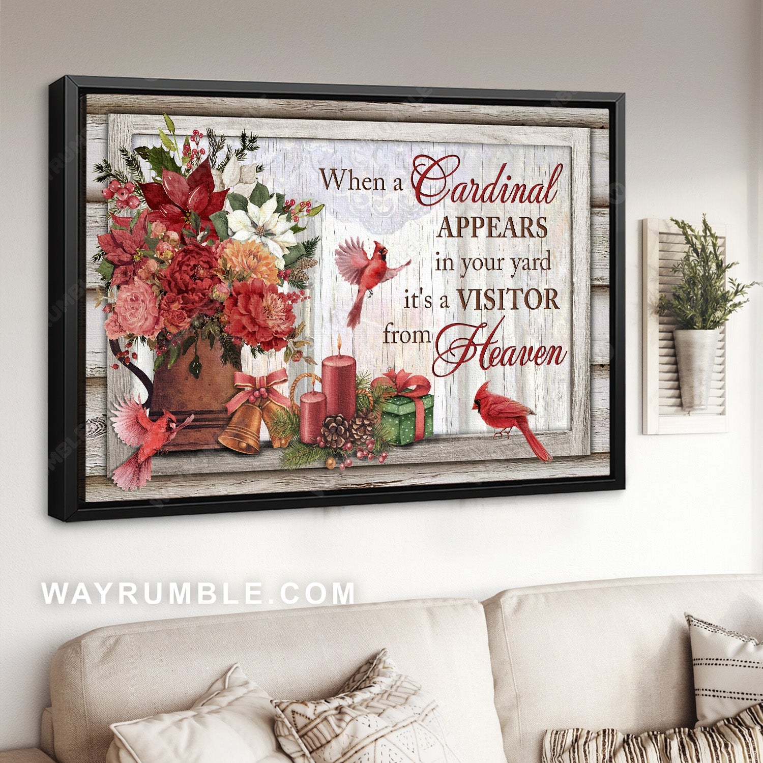 Christmas gift, Red cardinal, Colorful flower vase, A visitor from heaven - Heaven Landscape Canvas Prints, Home Decor Wall Art