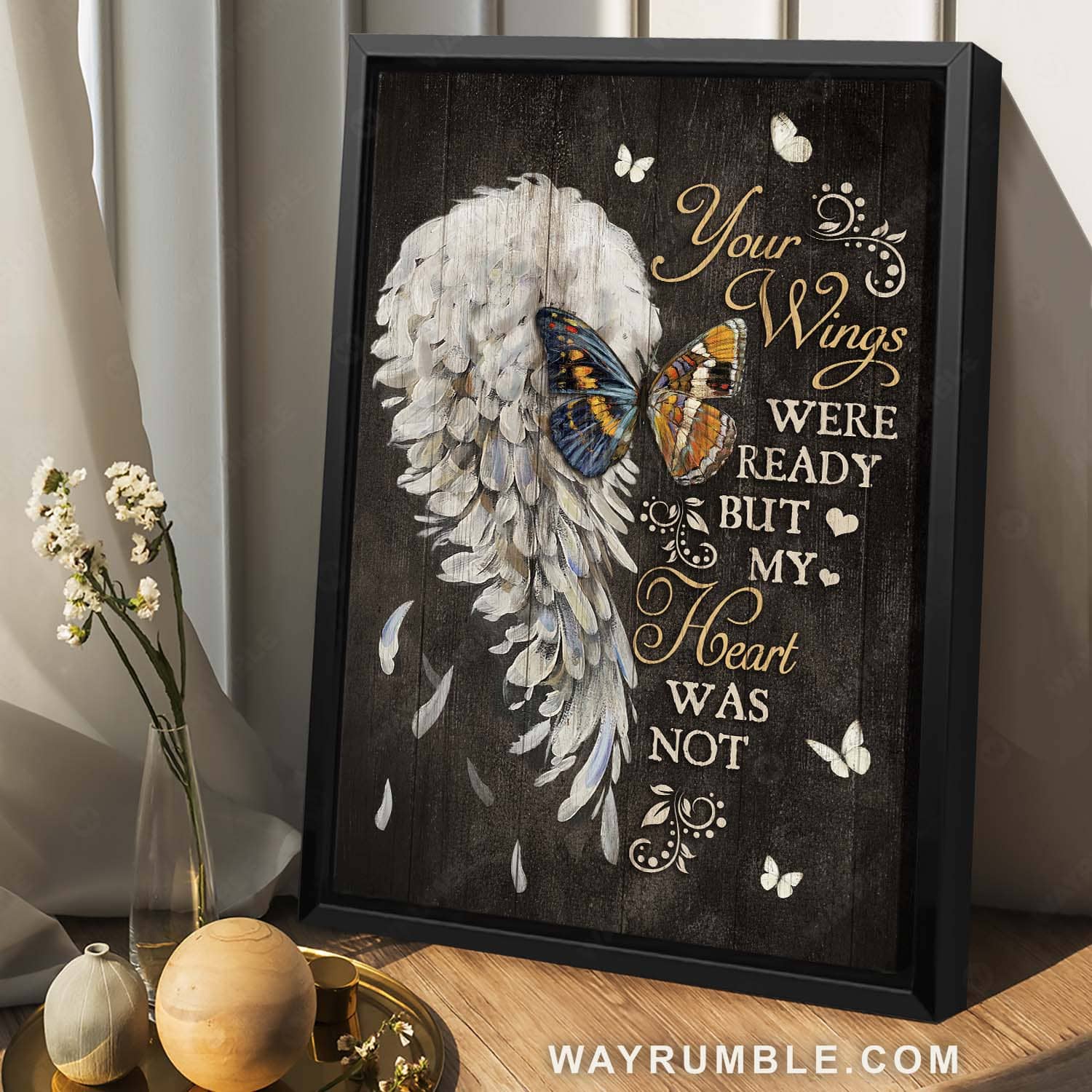 Abstract angel wings, Watercolor butterfly, Memorial gift, Your wings were ready - Heaven Portrait Canvas Prints, Home Decor Wall Art