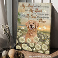 Golden Retriever, Dandelion field, White butterfly, My mind still talks to you - Heaven Portrait Canvas Prints, Home Decor Wall Art