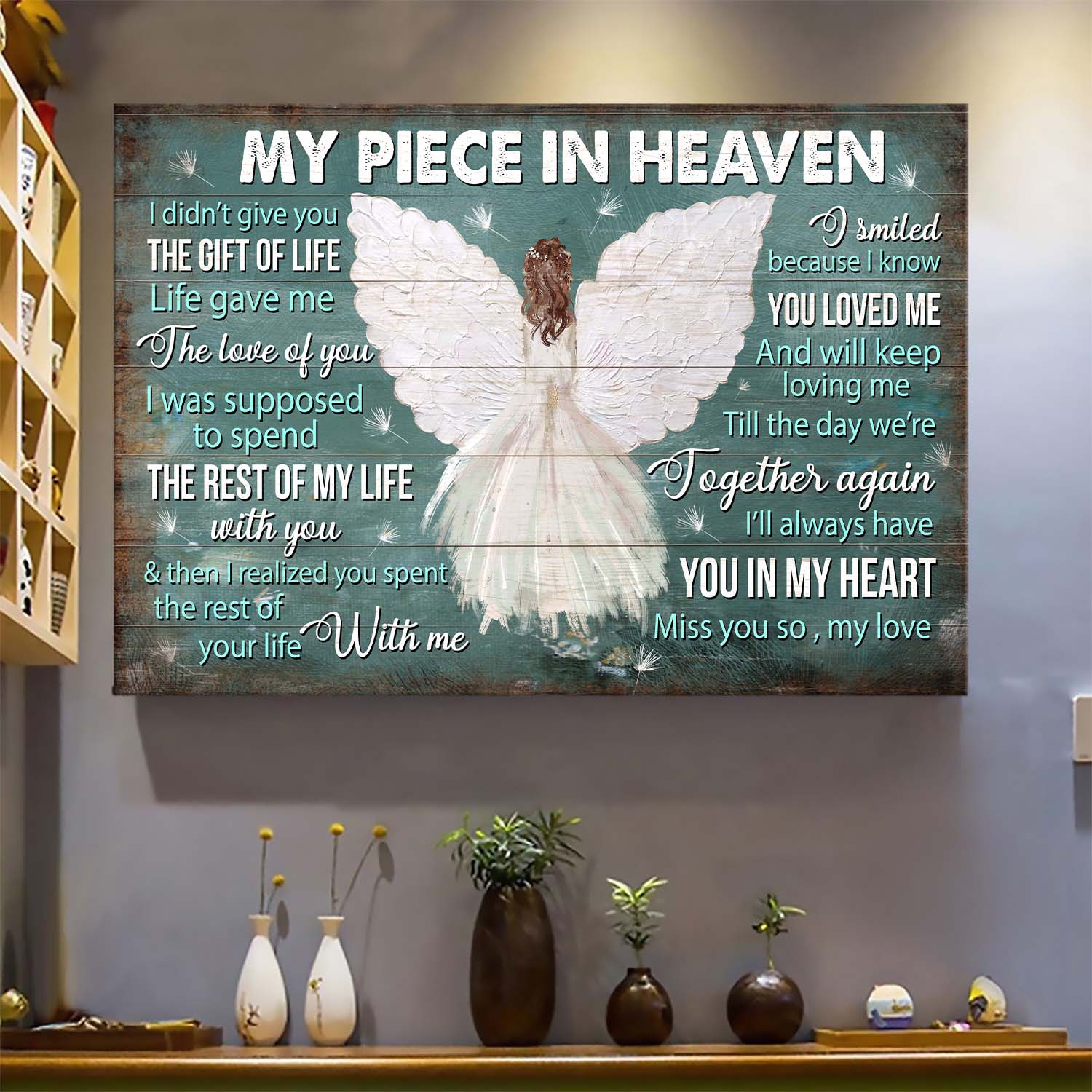 Angel, Dandelion, My piece in heaven, Life gave me the gift of you - Heaven Landscape Canvas Prints, Wall Art