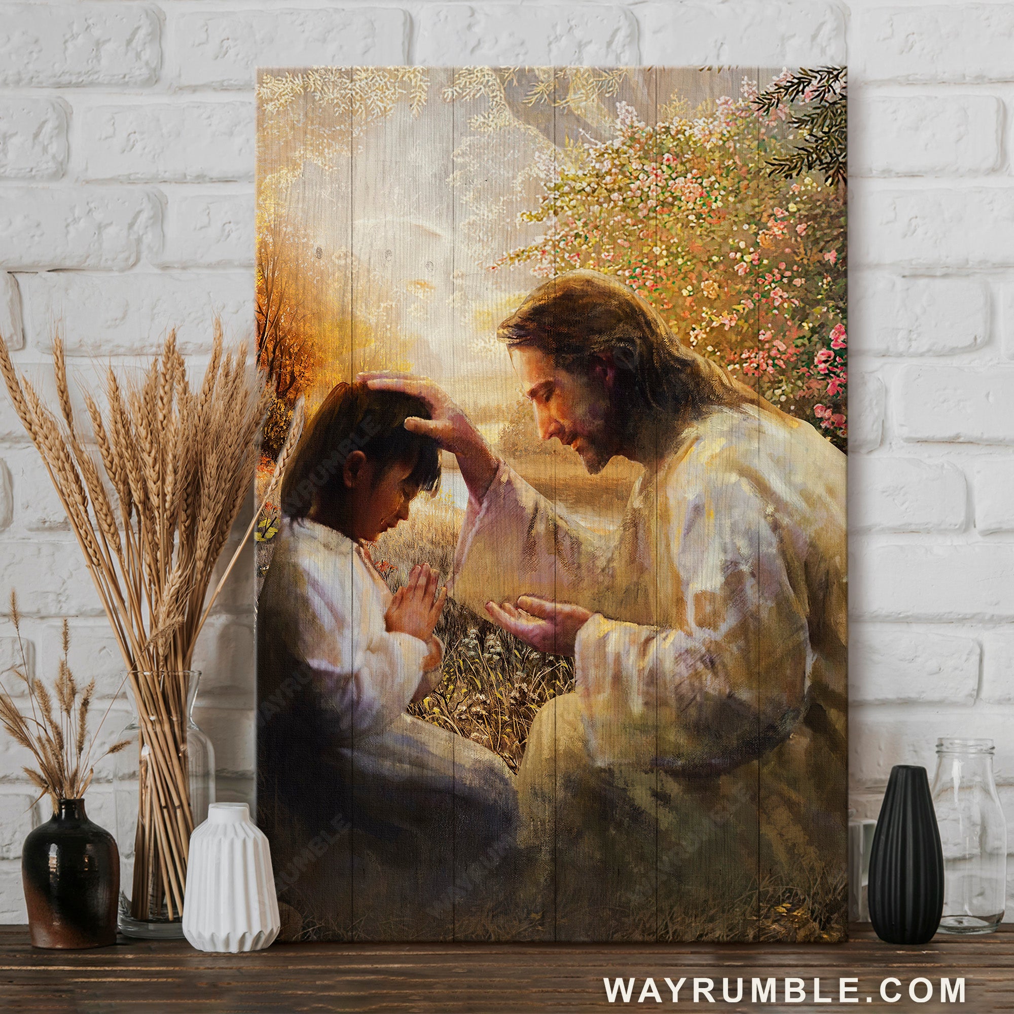 Christ the redeemer, Lovely child, Autumn season, In the forest - Jesus Portrait Canvas Prints, Christian Wall Art