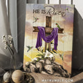 Wooden cross, Rock mountain, Lily flower, Hummingbird, He is risen - Jesus Portrait Canvas Prints, Christian Wall Art