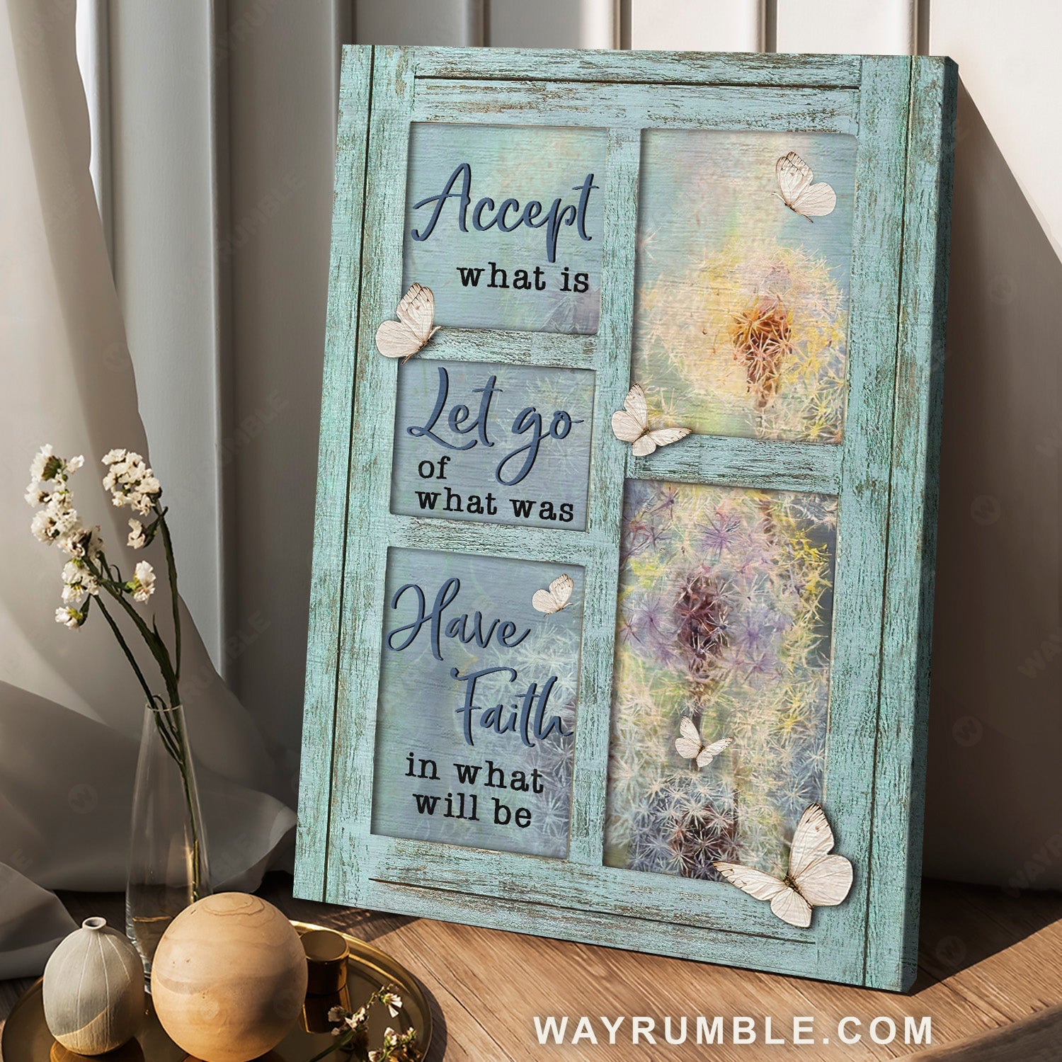 Blue window, Pretty dandelion, Accept what is let go - Jesus Portrait Canvas Prints, Christian Wall Art