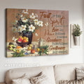 Fruit drawing, White flower vase, Inspirational quote, Fruit of the spirit - Jesus Landscape Canvas Prints, Home Decor Wall Art