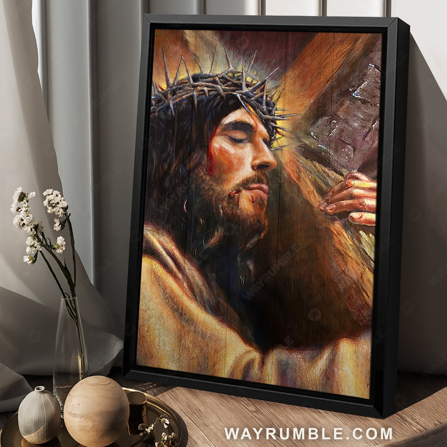 Amazing Jesus painting, Crown of thorns, Wooden cross, Jesus carrying the cross - Jesus Portrait Canvas Prints, Christian Wall Art