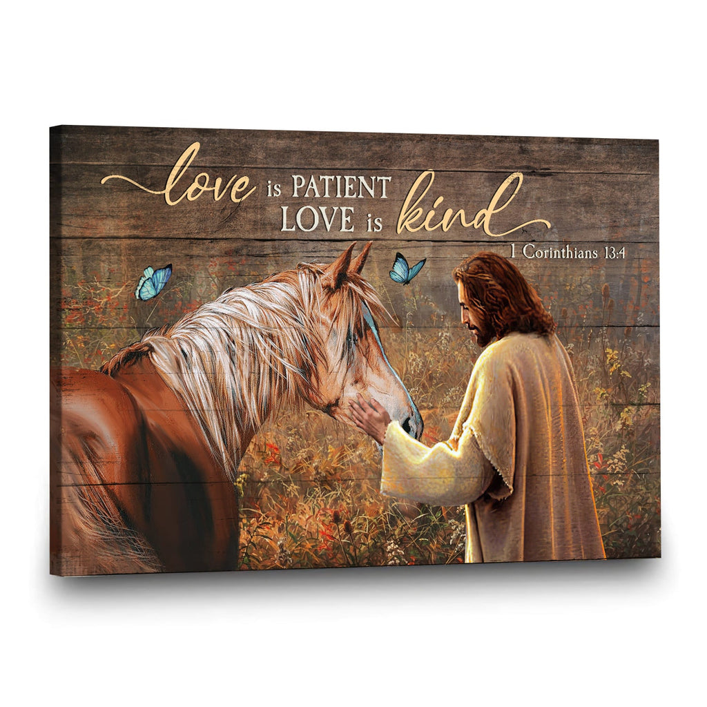 Jesus painting, Brown horse drawing, Love is patient love is kind - Jesus Landscape Canvas Prints, Wall Art
