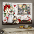 Christmas, Poinsettia vase, Cardinal, Today I choose joy - Jesus, Window Frame Landscape Canvas Prints, Wall Art
