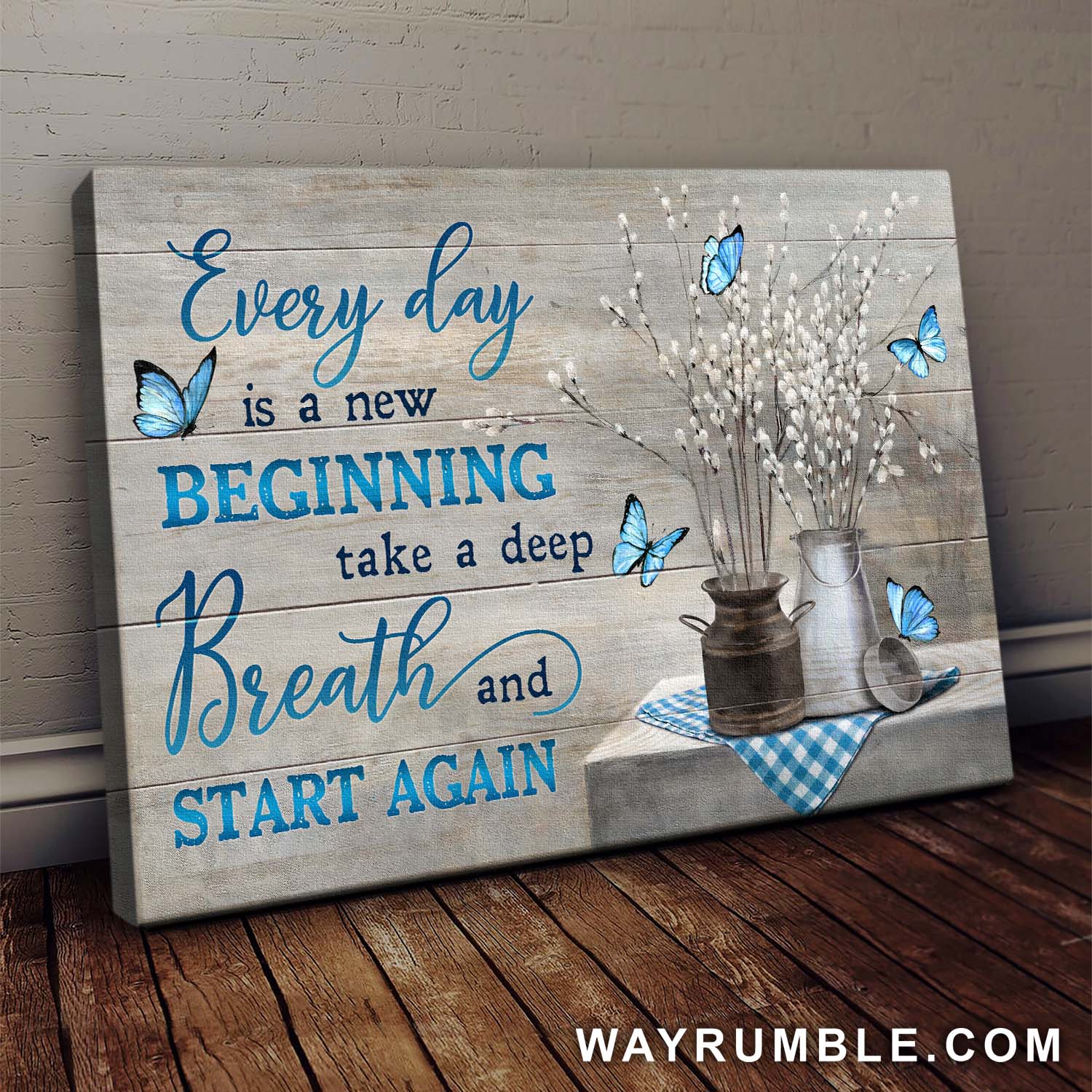 Jesus, Blue butterfly, Flowers - Everyday is a new beginning Landscape Canvas Prints, Wall Art