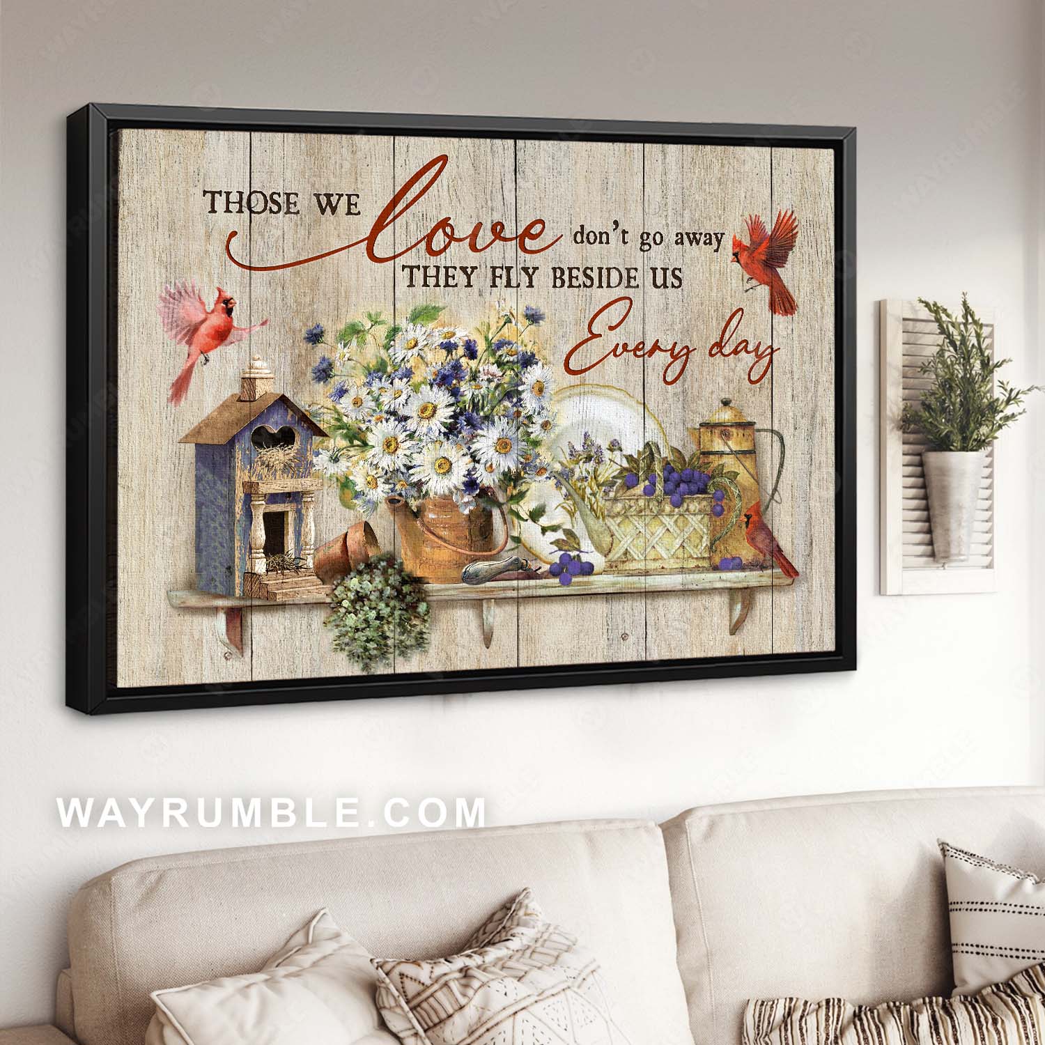 Daisy vase, Red cardinal, Vintage room, Those we love don't go away - Jesus Landscape Canvas Prints, Home Decor Wall Art