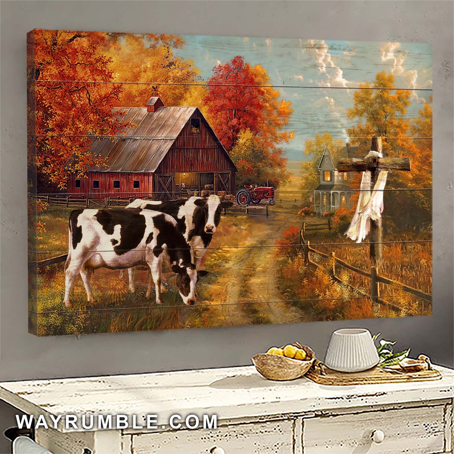 Cows on the autumn farm - Jesus Landscape Canvas Prints, Wall Art