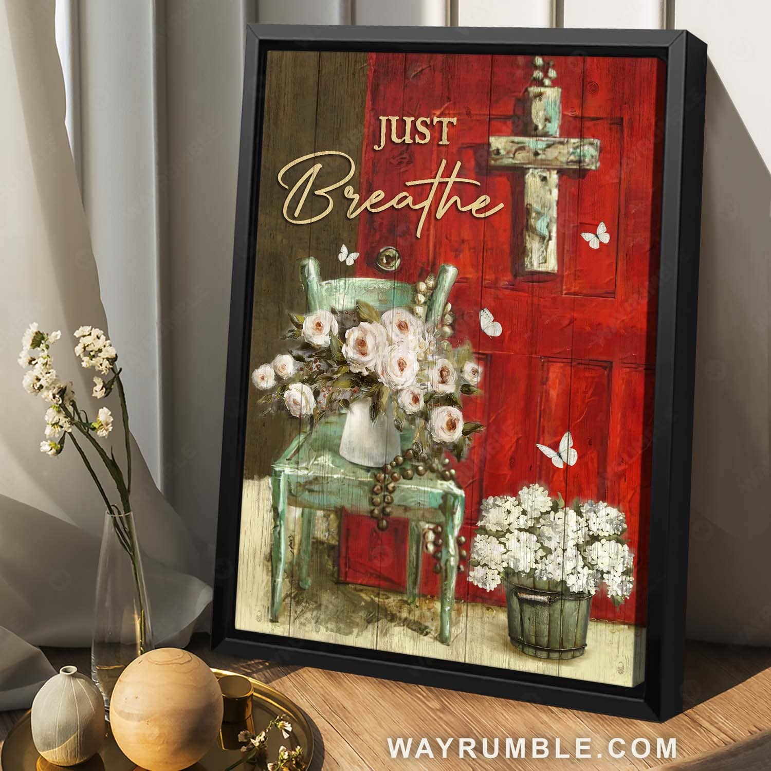 Beautiful white rose, Watercolor cross, Vintage painting, Just breathe - Jesus Portrait Canvas Prints, Home Decor Wall Art