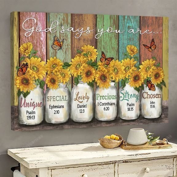 Jesus, Sunflower, Butterfly - God says you are Landscape Canvas Prints, Wall Art