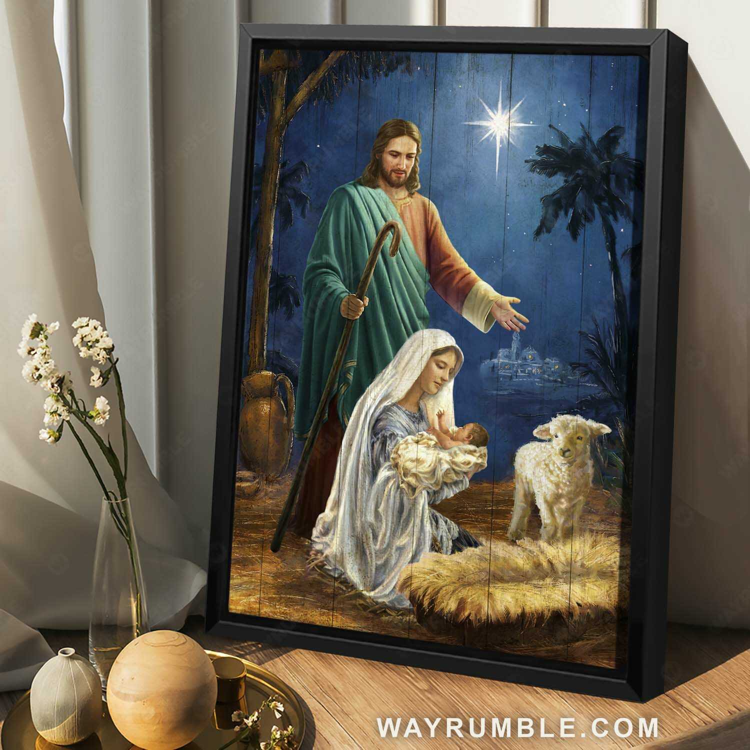 Mother Mary, Lamb of God, Star of Bethlehem, The birth of Jesus - Jesus Portrait Canvas Prints, Christian Wall Art