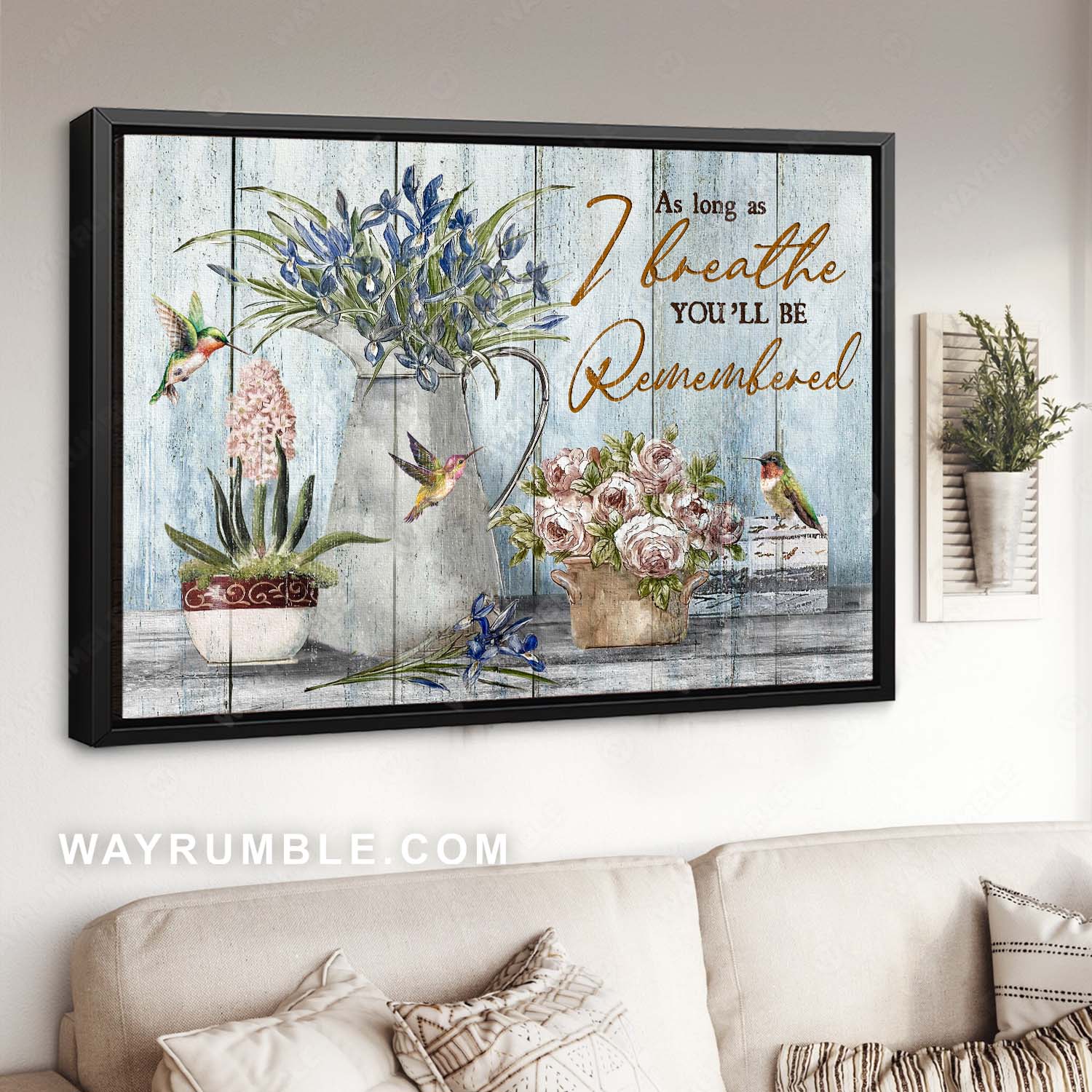 Flower painting, Watercolor hummingbird, Memorial gift, You'll be remember - Jesus Landscape Canvas Prints, Home Decor Wall Art